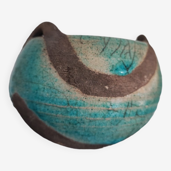 Ceramic pot raku gray and turquoise