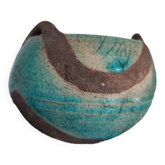 Pot en céramique raku gris et turquoise