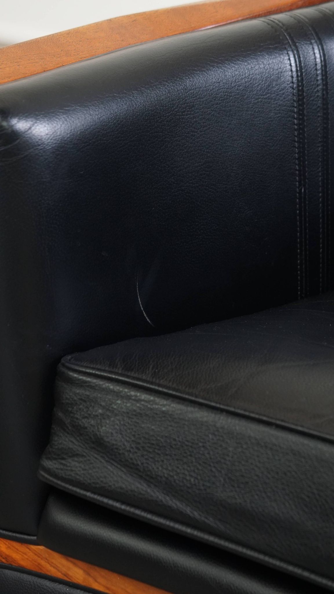 Black Cowhide Leather and Wooden Art Deco Armchair