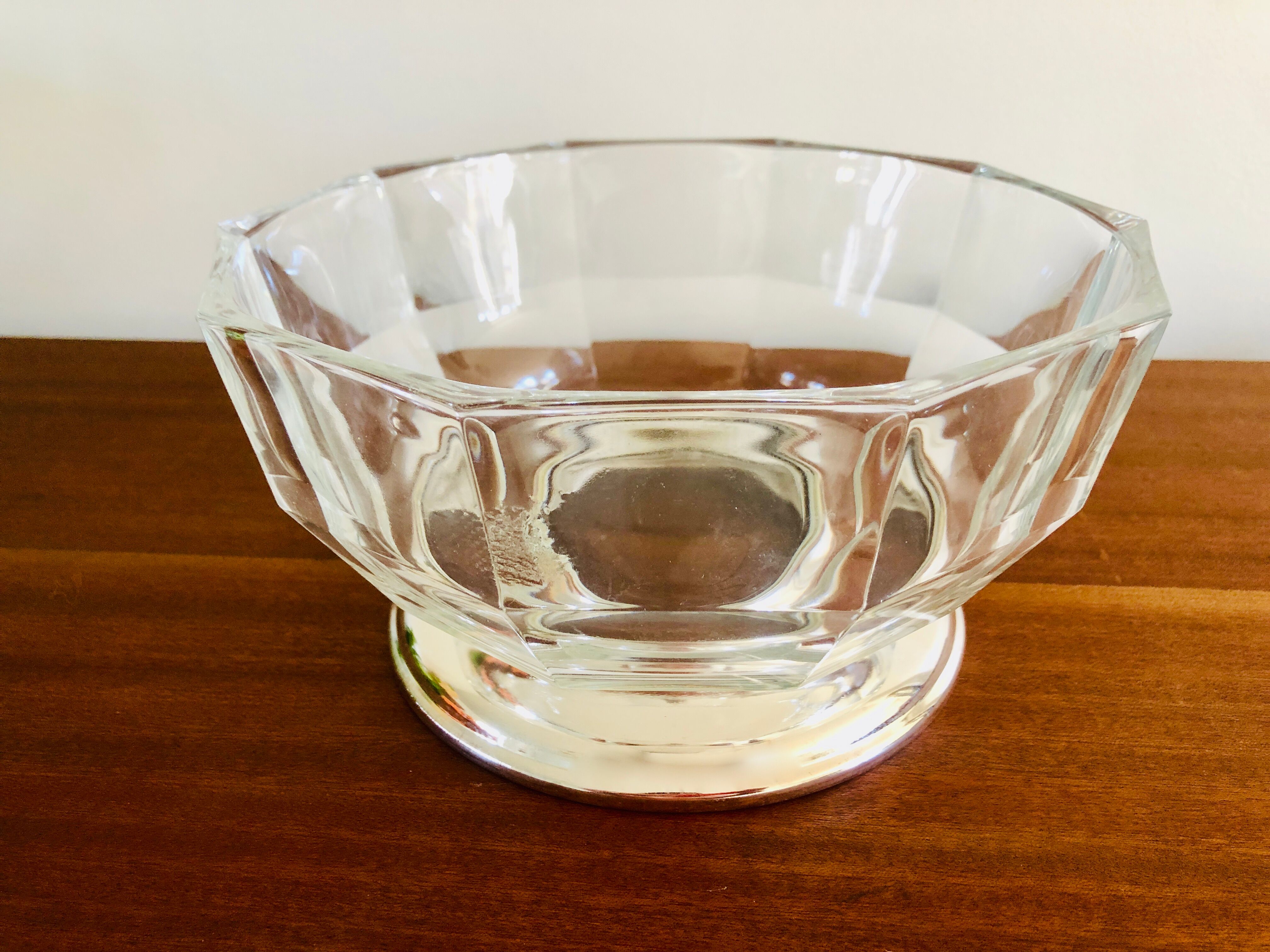Italian salad bowl crystal silver 1970
