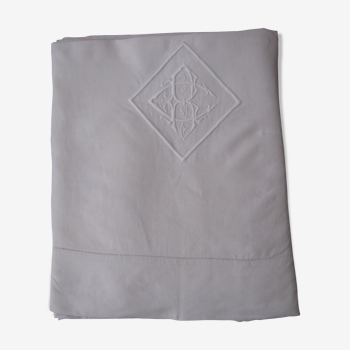 Drap ancien en fil blanc monogramme