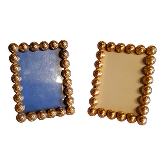 Pair of art deco photo frames in gilded bronze and gilded brass