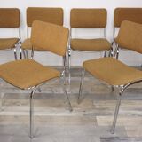 Suite of 6 chrome and tweed chairs 50