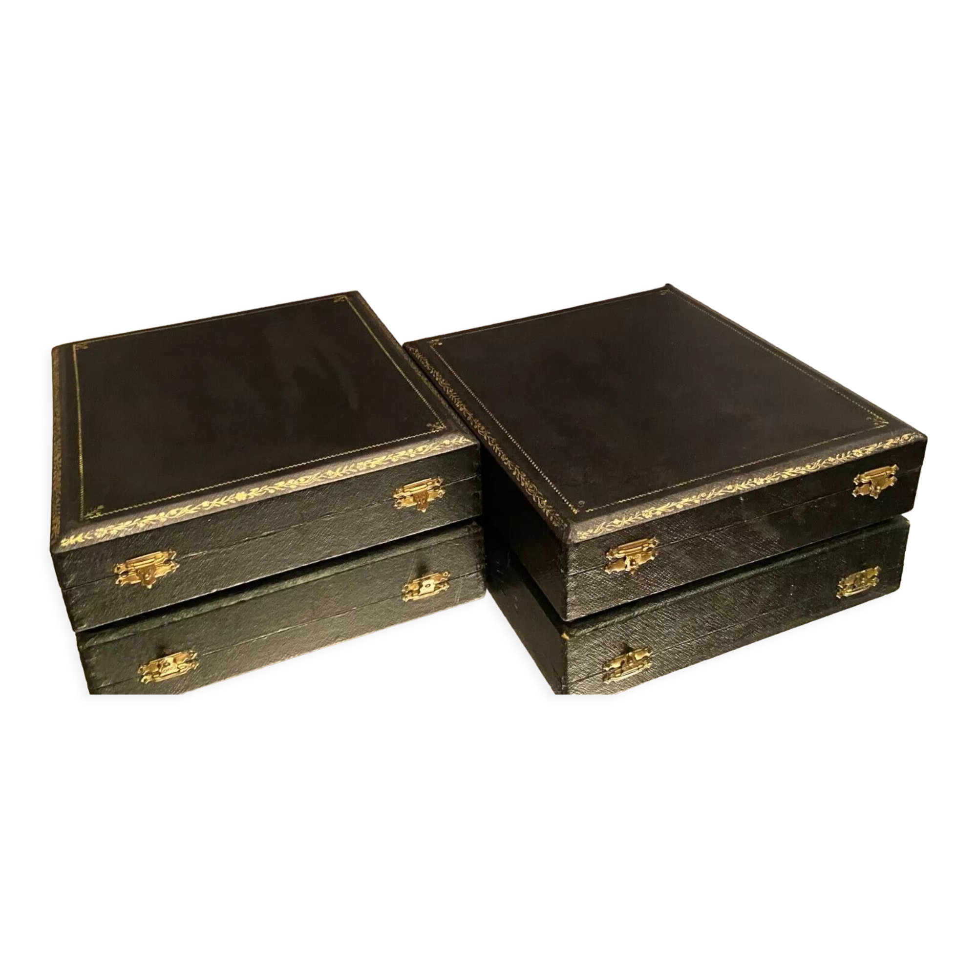 Paire de coffrets de rangement fin XIXe pour couverts argenterie