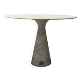High side table with a marble base and travertine top.