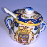 Old earthenware mustard pot Desvres Blason Bonsecours Rouen
