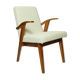 Fauteuil en bois et tissu bouclette beige clair restauré, design Puchala 1970