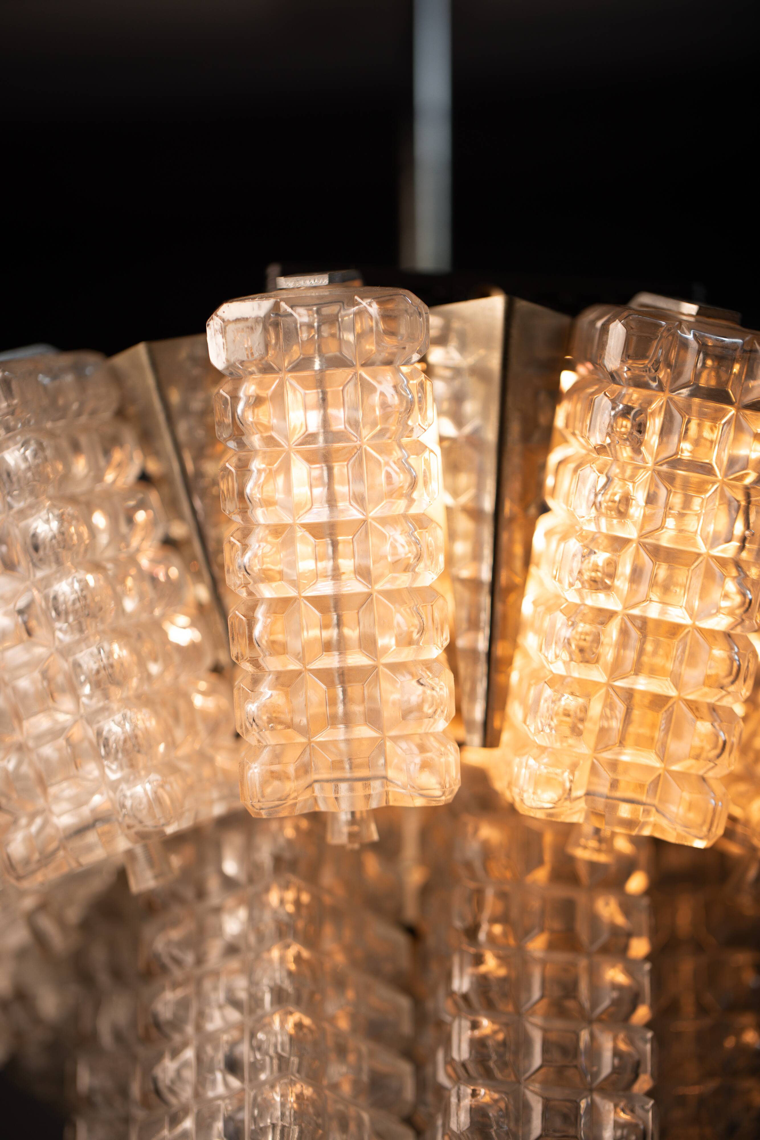 Vintage Austrolux Glass Chandelier: 1960s Mid-Century Modern Pendant Light