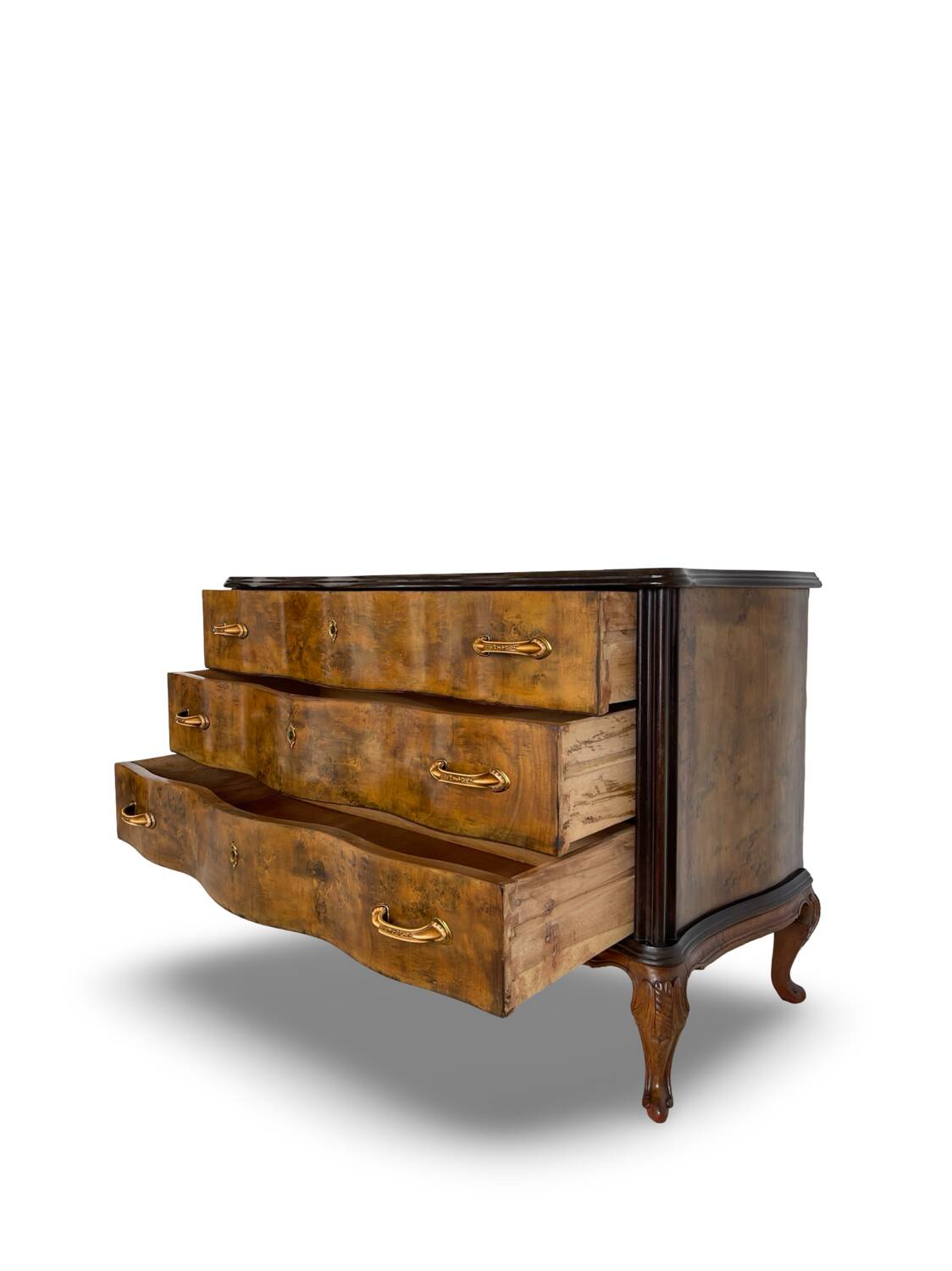 Commode italienne Art déco en loupe de noyer, années 1940-50