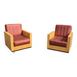 Pair of Art Deco style lemon veneer armchairs, 1970s