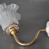 Wall lamp with glass tulip lampshade, brass swan collar holder and porcelain