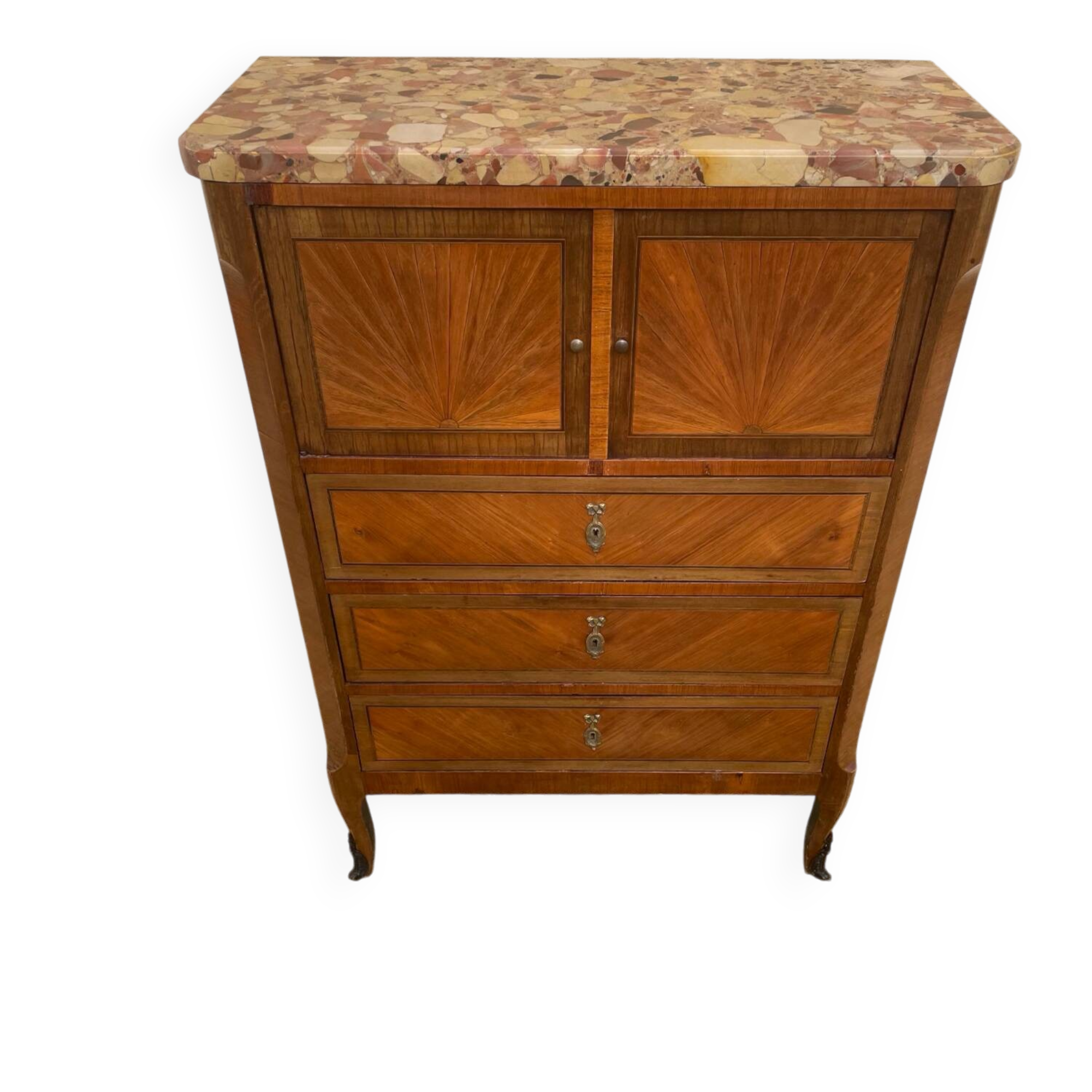 Chest of drawers with 3 drawers and 2 doors, marble top.