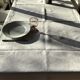 Embroidered tablecloth AP hem day scale damask foliage