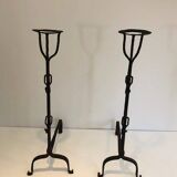 Pair of wrought iron fire tongs