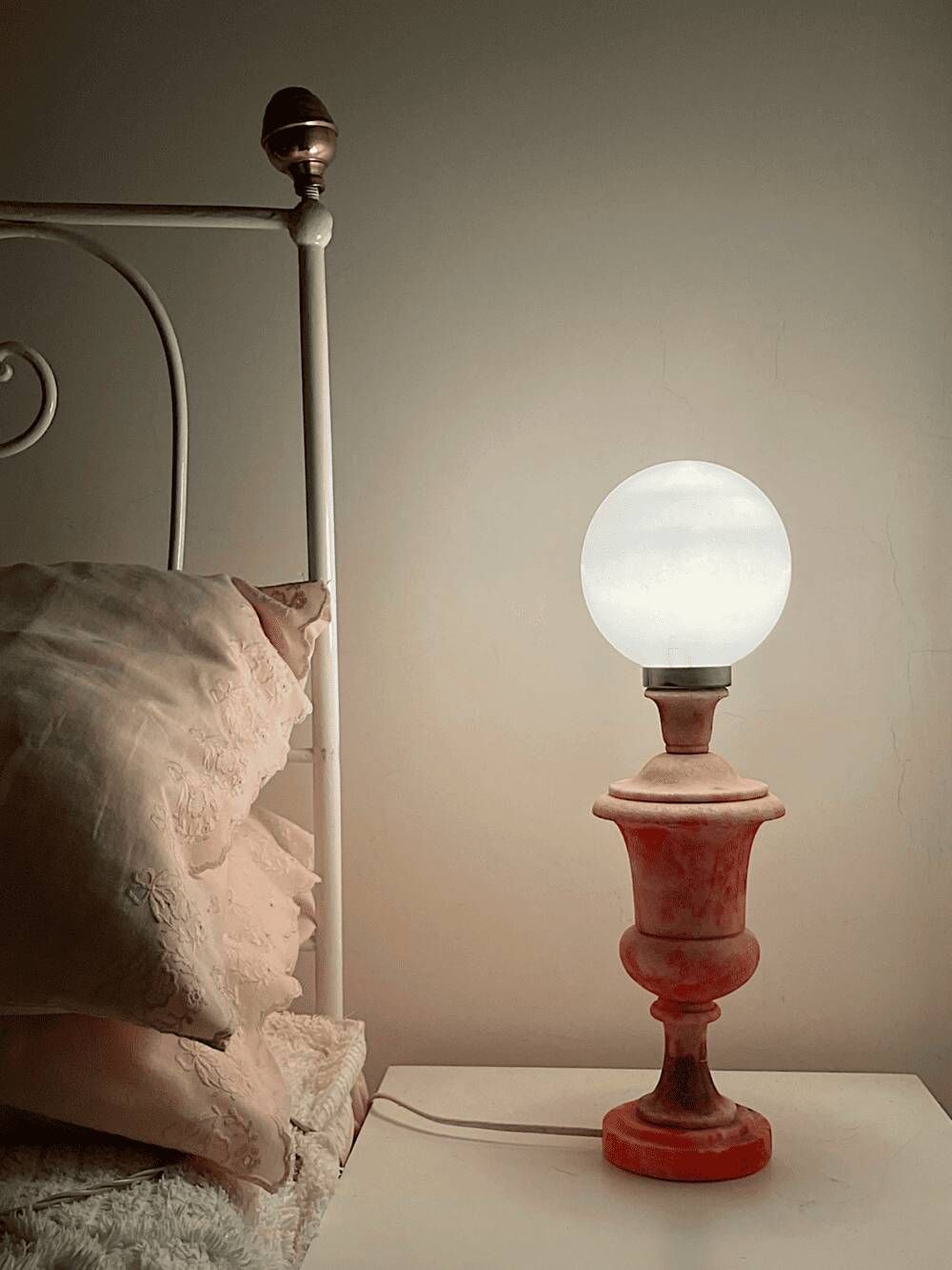Italian hand carved pink alabaster urn lamp