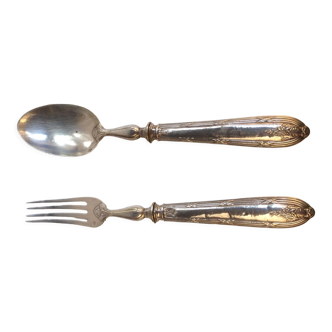 2 serving cutlery in cored silver and silver metal