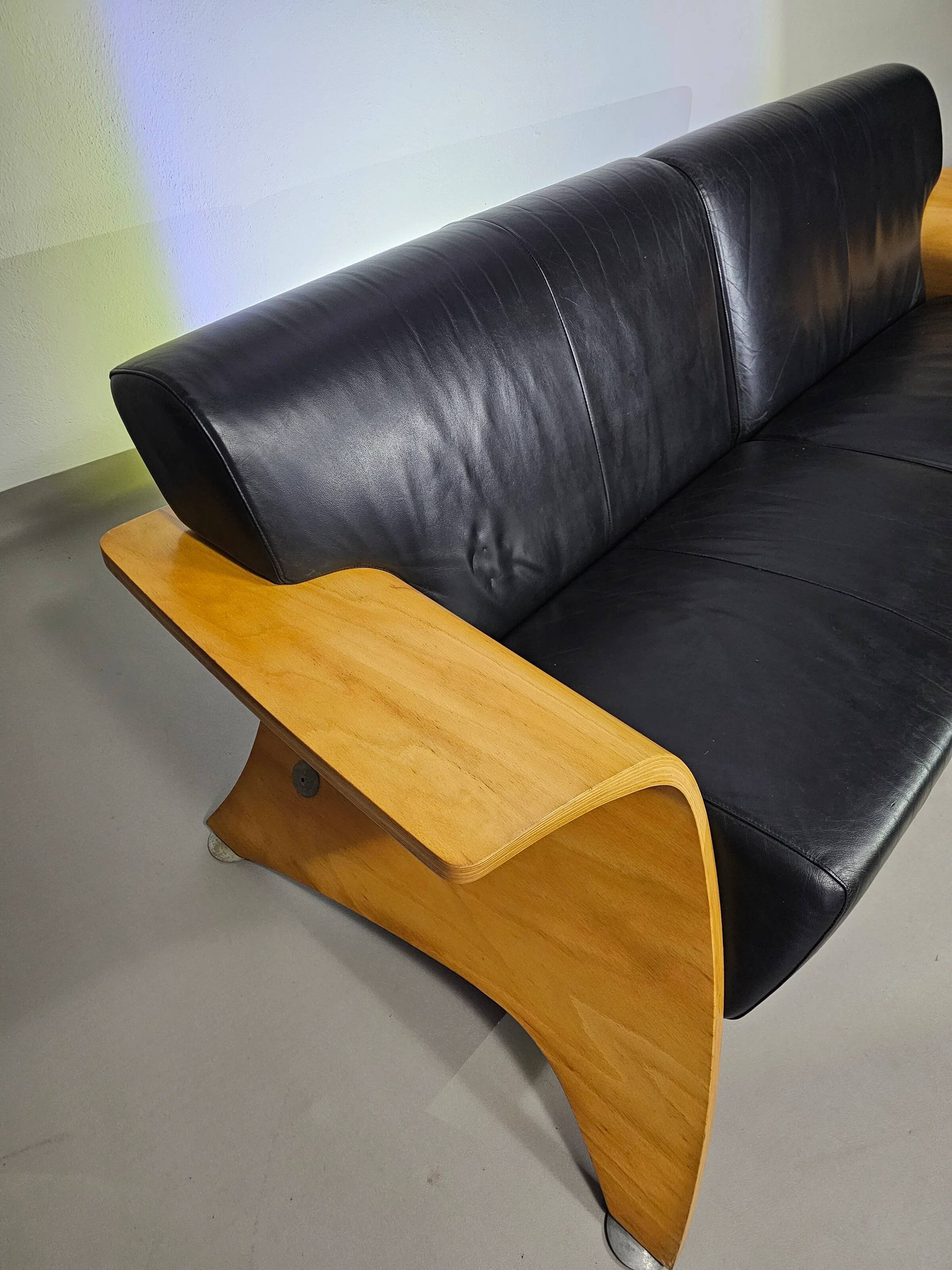 Harvink Mazurka Black Leather Sofa 1980s