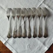 8 small numbered silver-plated forks Sorsakoski