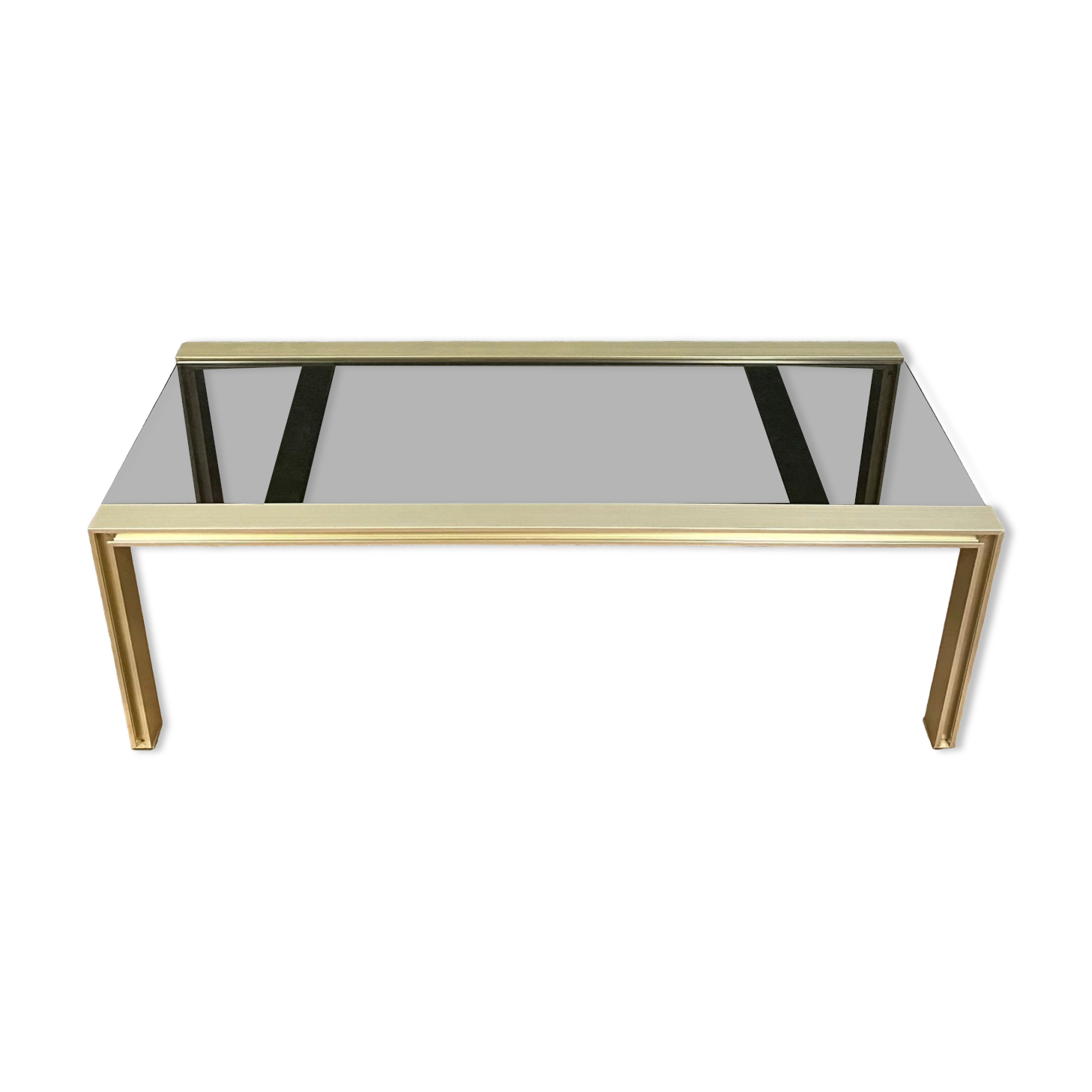 Table basse design en métal doré et verre teinté