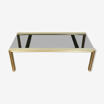 Design coffee table in gilded metal and tinted glass