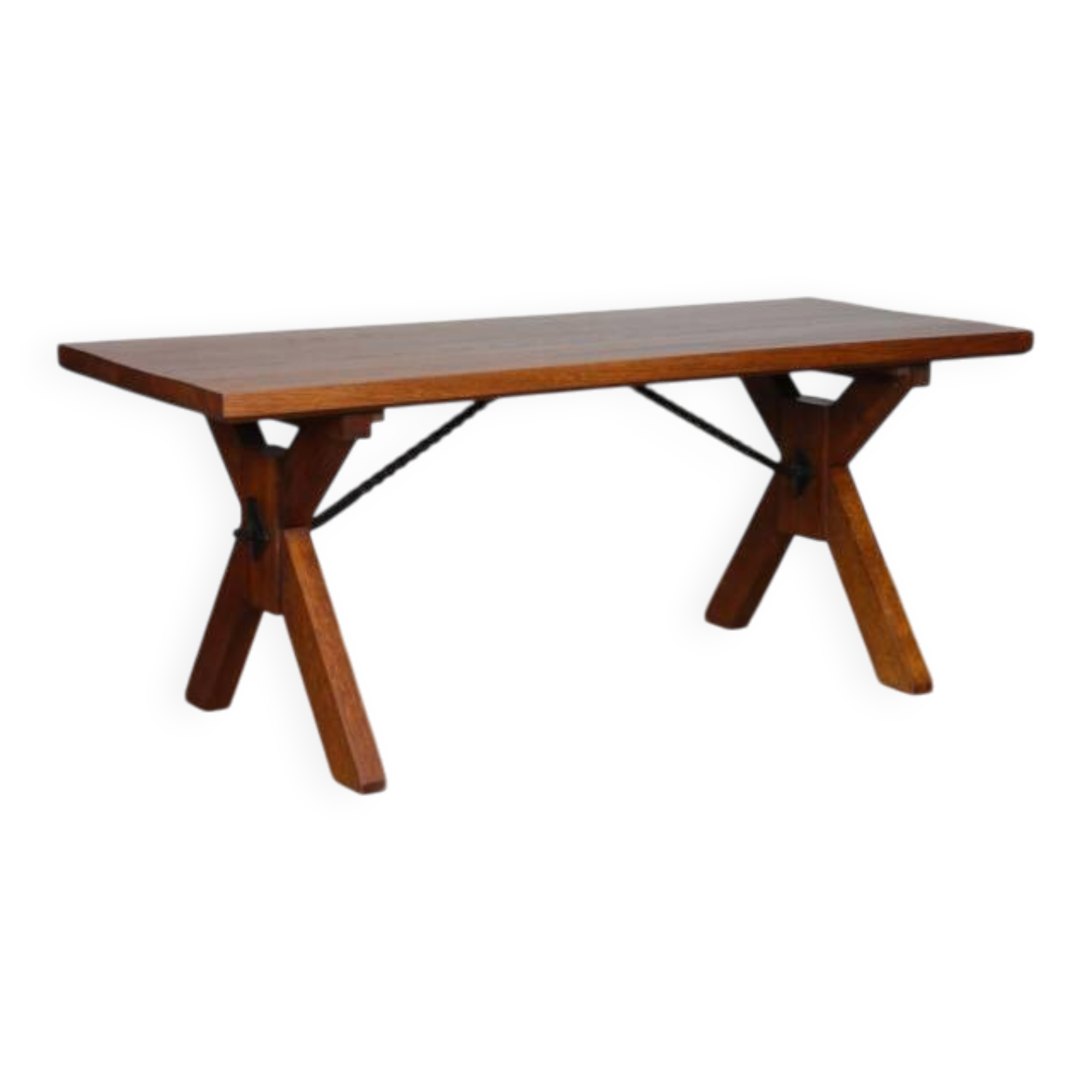 Table de repas en chêne massif, travail français, 1960
