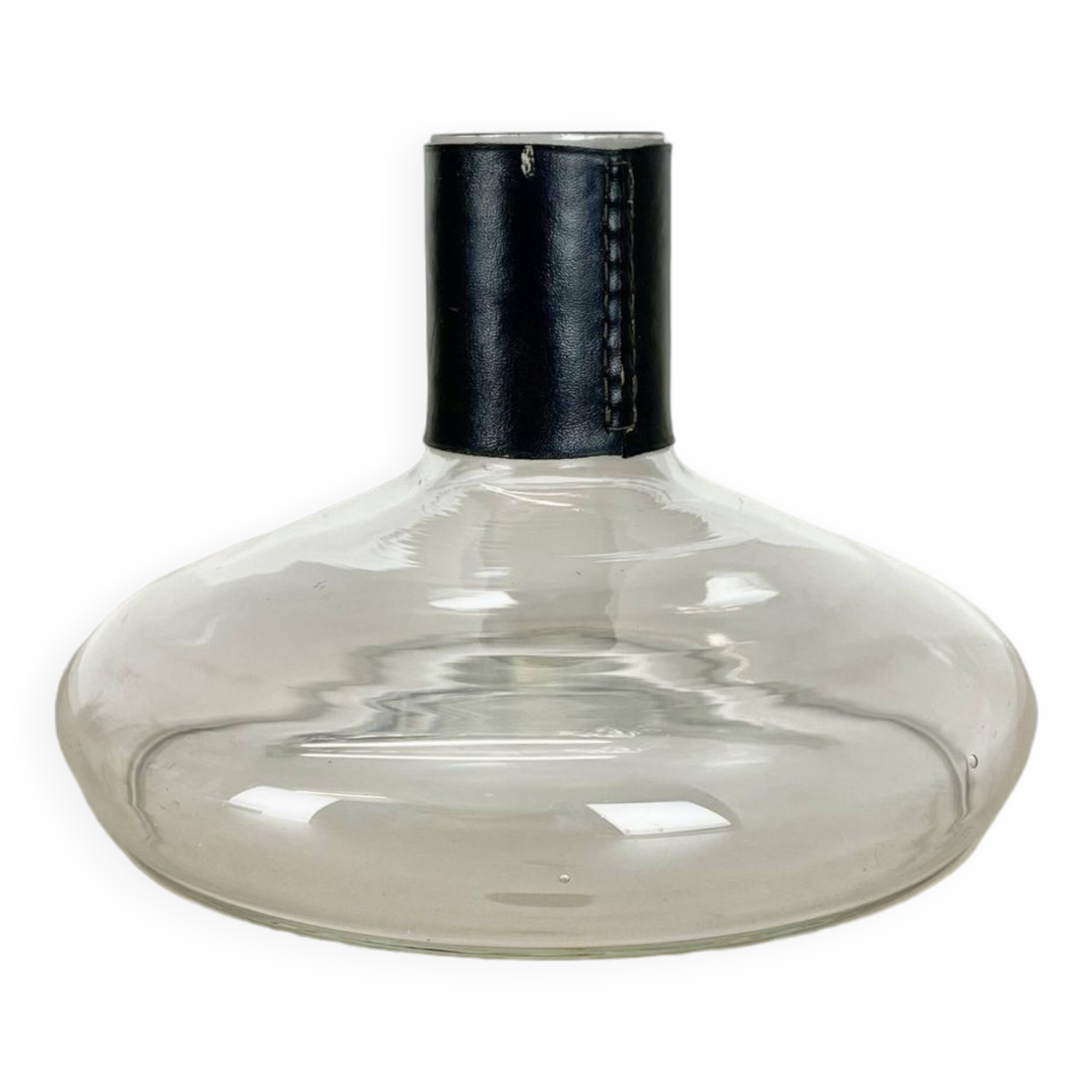 Large glass decanter element with leather Handle by Carl Auböck, Austria, 1950s