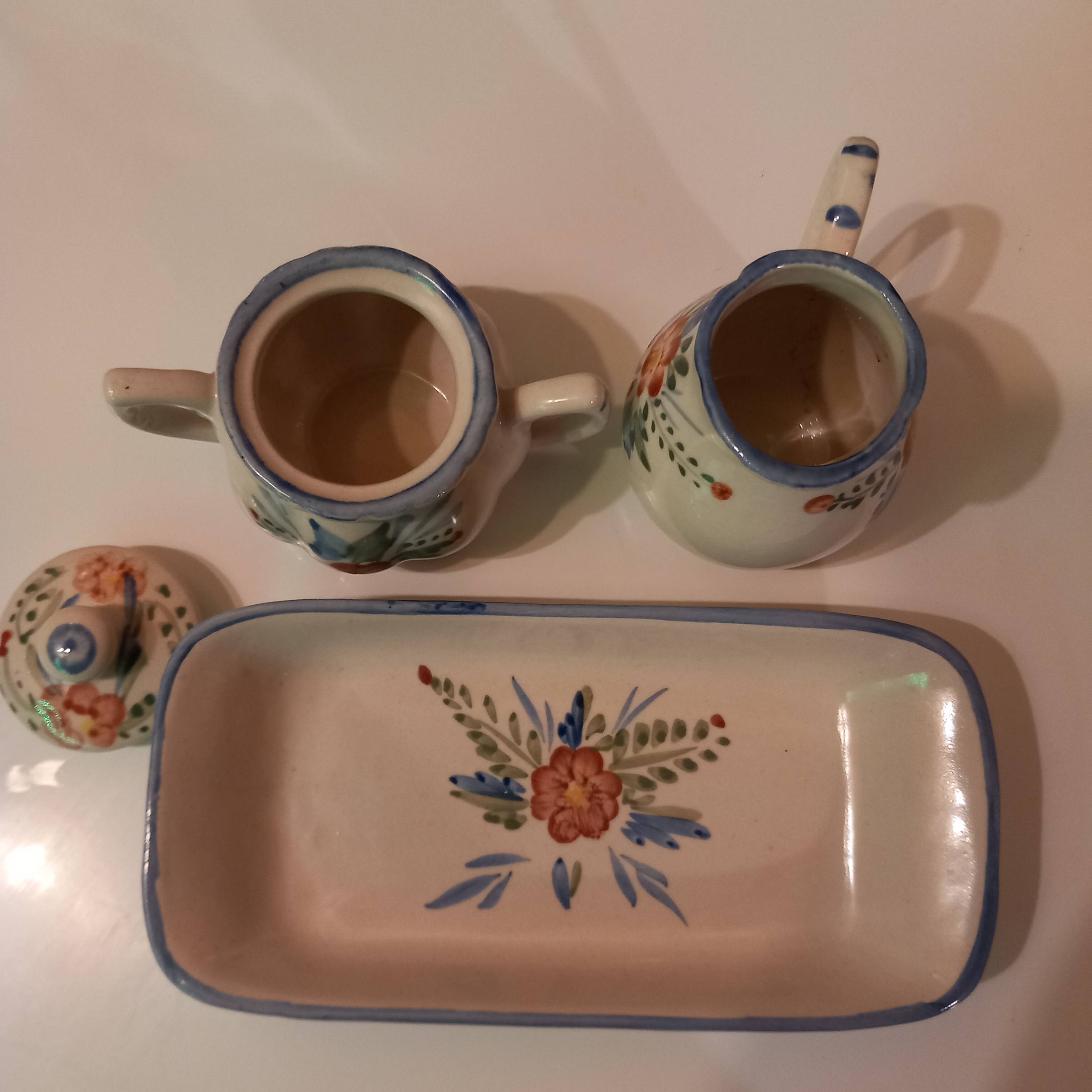 Ceramic dinette - Sugar bowl, creamer, dish set.