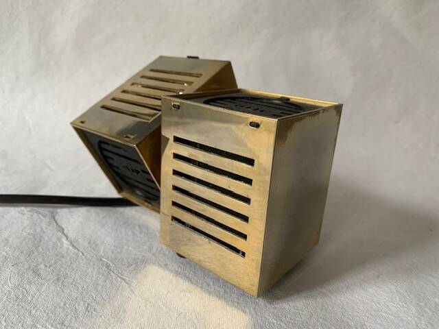 Old spot lamp, square, golden, to table, Aric cubes 70s