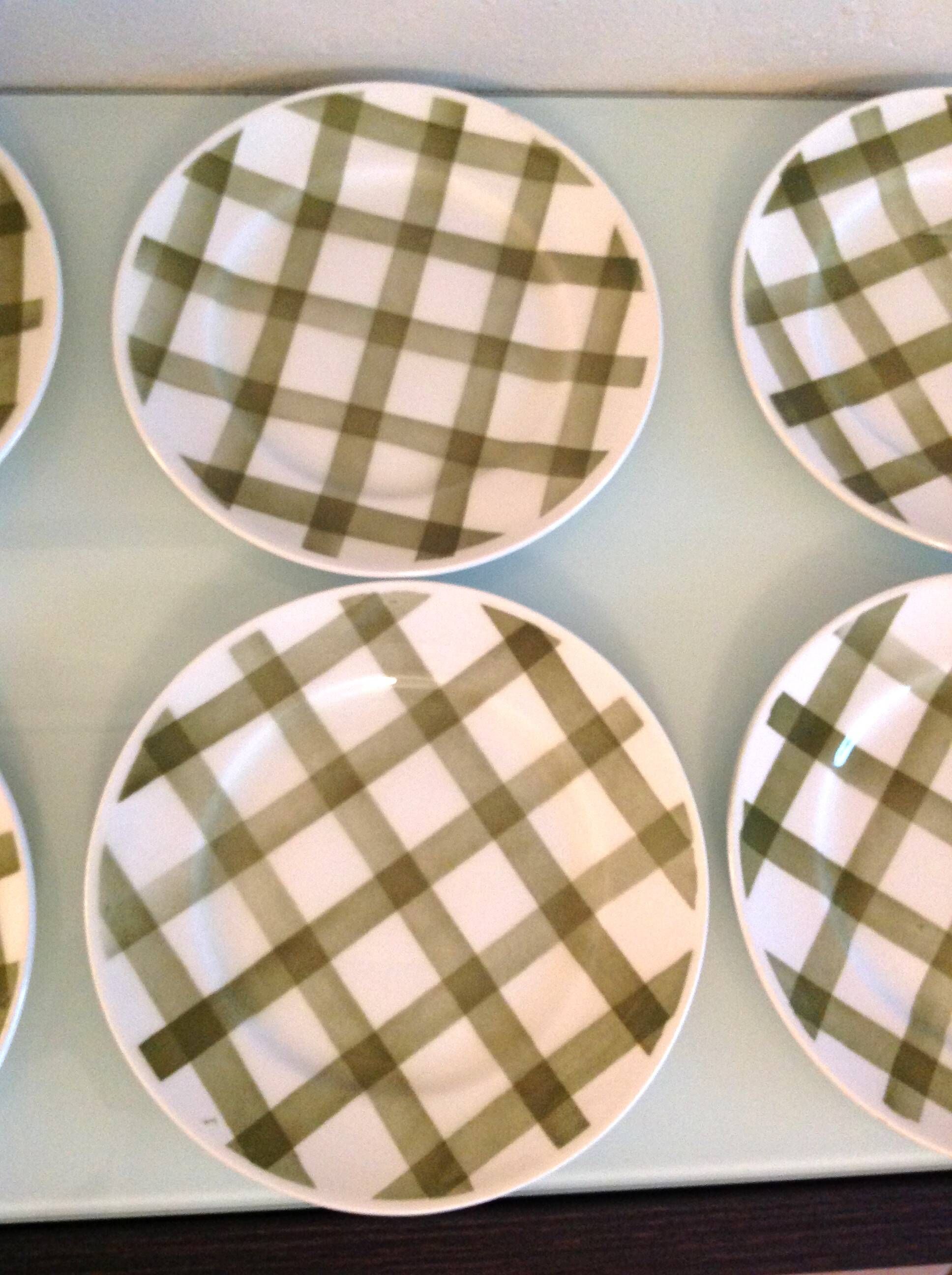 Set of six Moulin des Loups dessert plates, Nappe green model/ 50s-60s