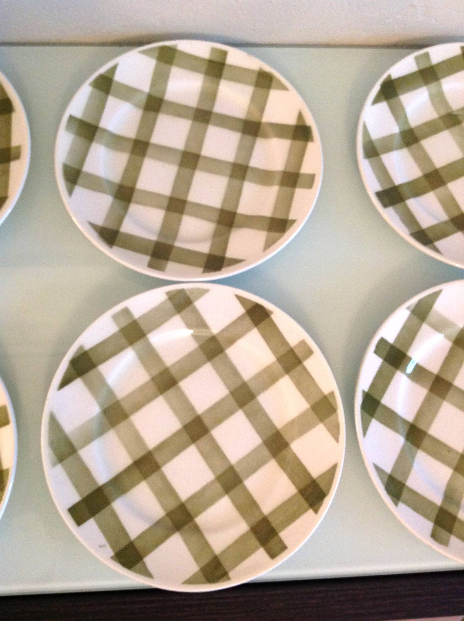 Set of six Moulin des Loups dessert plates, Nappe green model/ 50s-60s