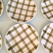 Set of six Moulin des Loups dessert plates, Nappe green model/ 50s-60s