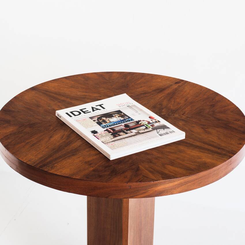 Art Deco style pedestal table in walnut wood veneer. France, 40's
