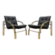 Vintage Leather and Metal Armchairs, 1990s, Set of 2