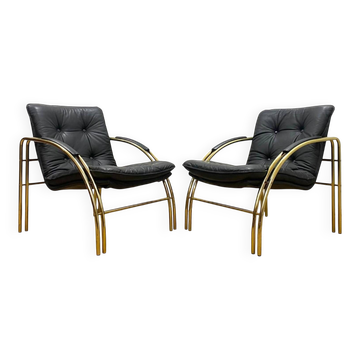Chaises en cuir et métal vintage, années 1990, ensemble de 2