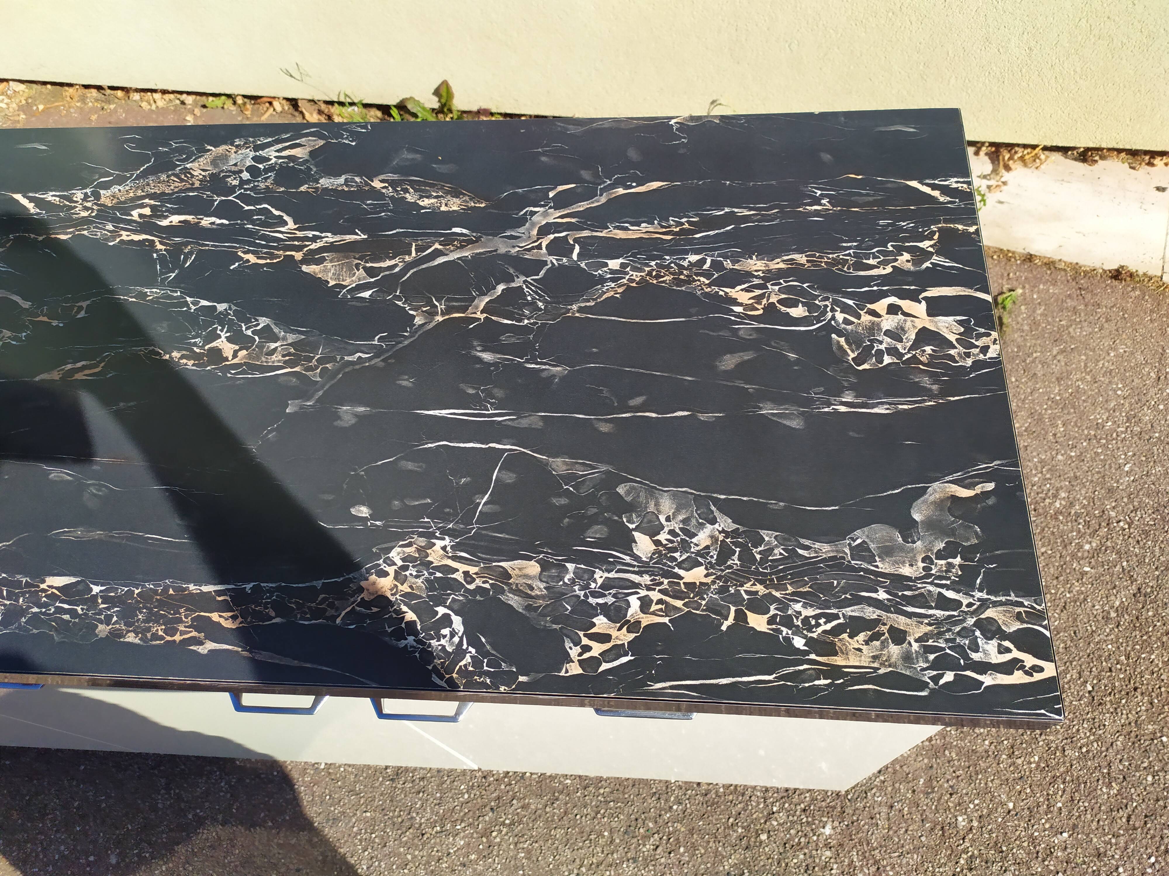 Buffet bahut de cuisine en formica marbre noir - vintage