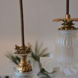 Double suspension with tulip lampshades and gold finishes