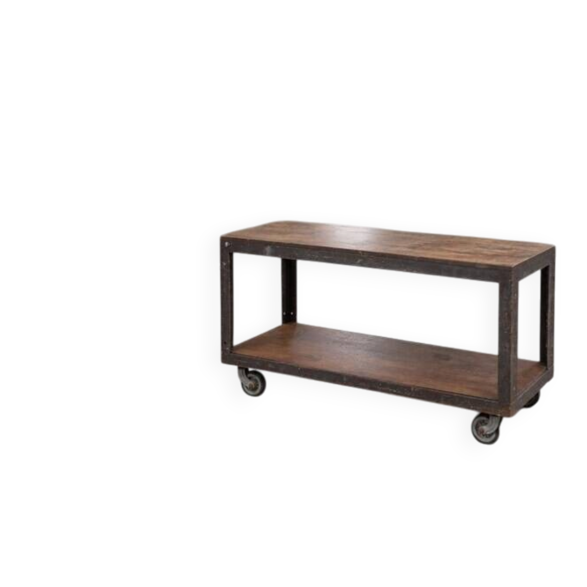 Industrial coffee table in metal and wood, wheeled table, trolley, vintage table, interior decoration.