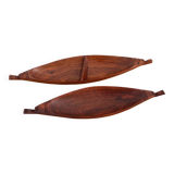 Set Of Two Vintage Teak Canoe Trays, African Hand Carved Hardwood Dishes