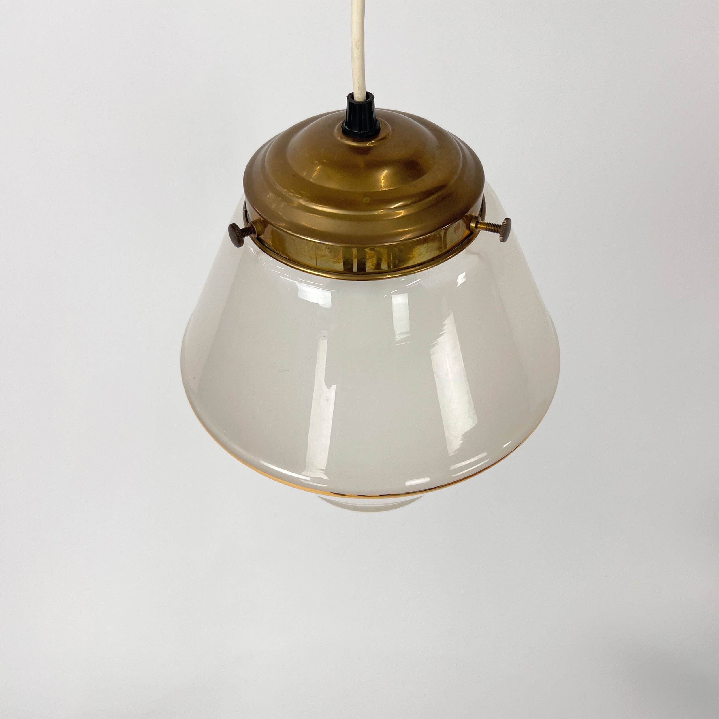Art Deco Opaline Glass Pendant Lamp, 1930s