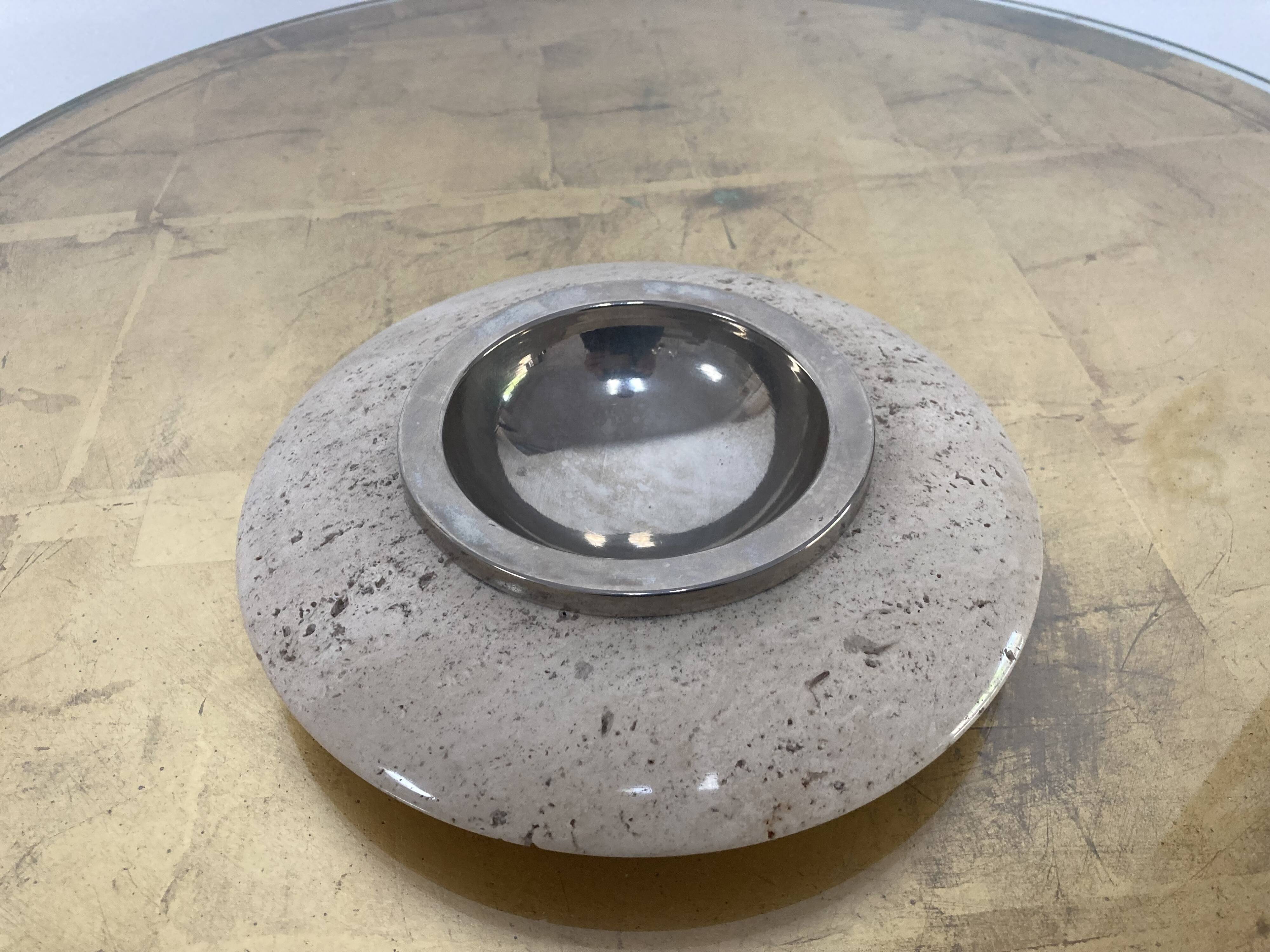 ASHTRAY in MARBLE and METAL CHROME Vintage circa 1970