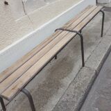 Wooden and vintage metal school bench