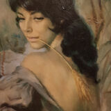 Oil painting young girl with twig