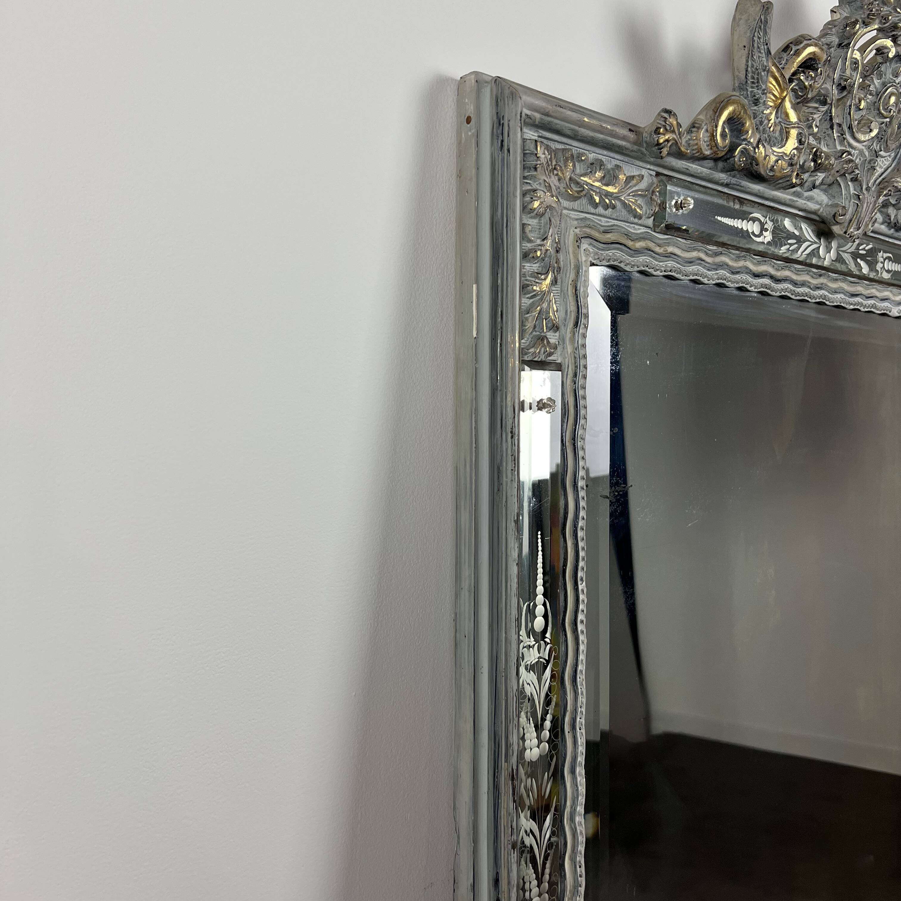 Grand miroir Venitien aux Cygnes, Glace Murano du XIXe siècle biseauté 133