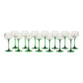 Set of 14 Vintage Luminarc Alsace Wine Glasses Narrow Green Stems