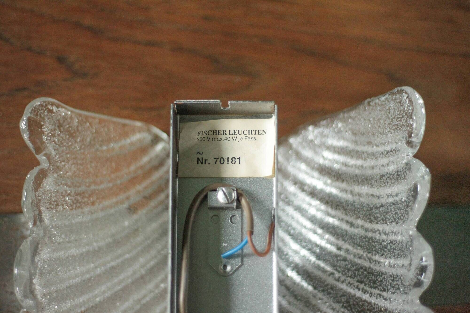 Fischer Leuchten vintage wall light, thick glass and brass wall sconce.