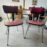 Pair of raspberry-colored chairs from the 60s/70s with metal legs