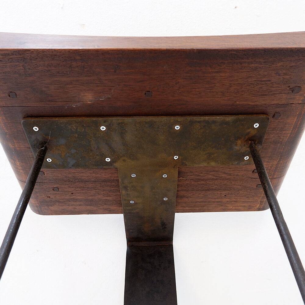 Vintage wooden and metal stool in the style of the "T" model by Pierre Chareau.