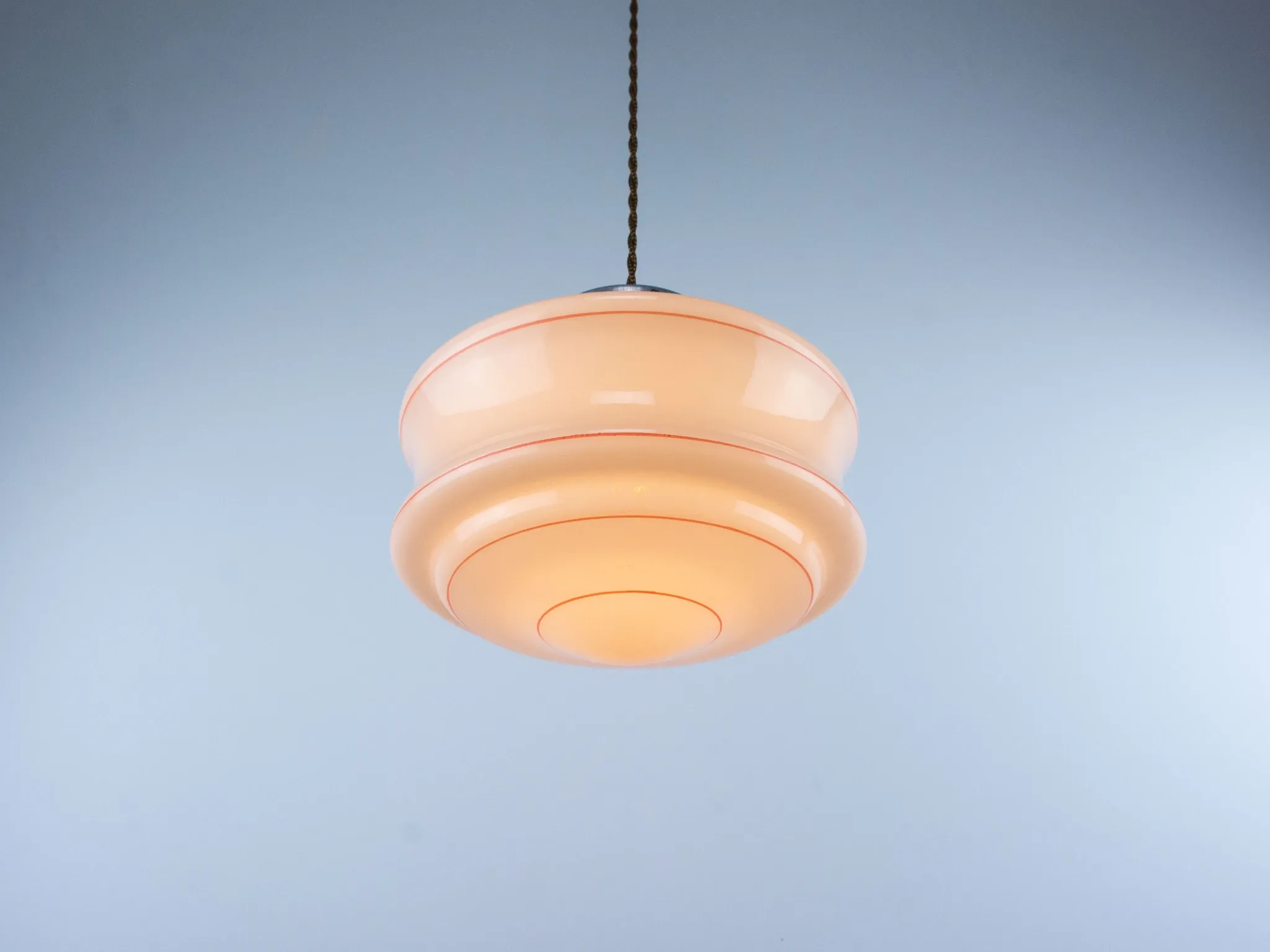 Vintage Art Deco Hanging Lamp, 1960s Pink Ceiling Light