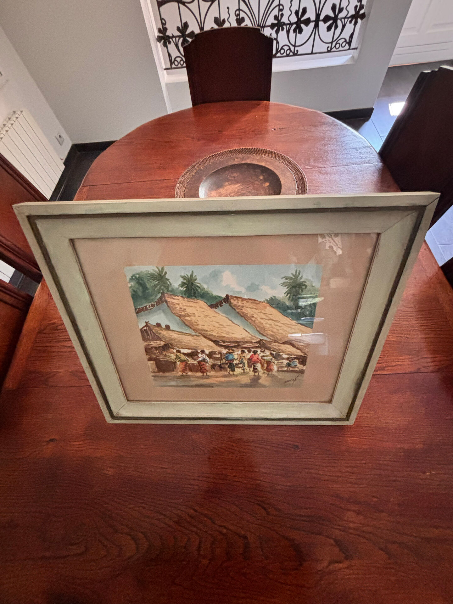 Aquarelle ancienne - Scène de Marché - École d'Indochine v. 1950