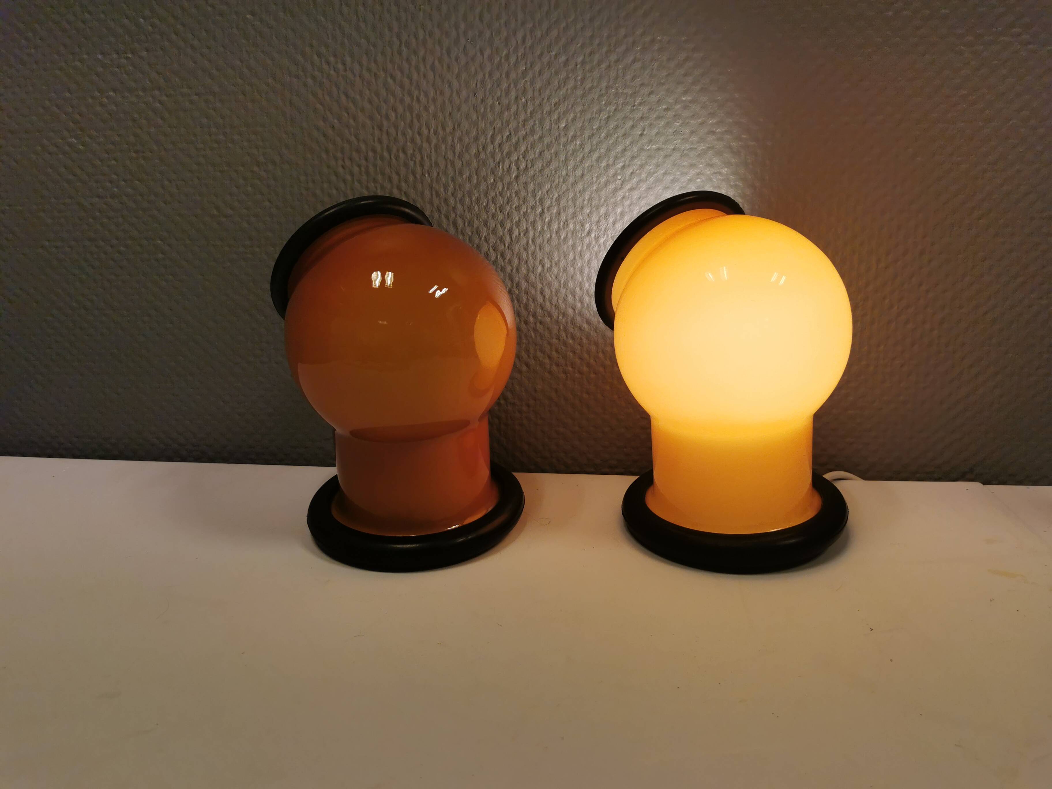 A set of EPOKE II wall lights, designed by Michael Bang for Holmegaard Denmark 1975-1981.